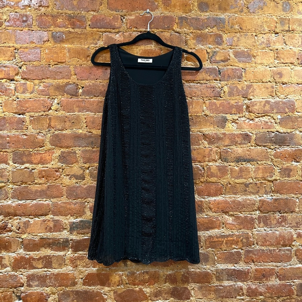 Max & Moi Paris Black Beaded Sleeveless Party Dress with scalloped bottom